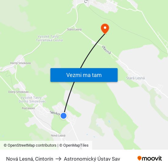 Nová Lesná, Cintorín to Astronomický Ústav Sav map