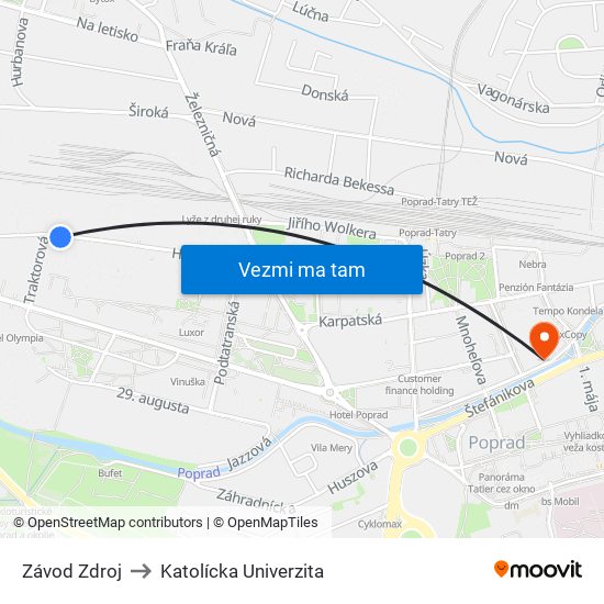 Závod Zdroj to Katolícka Univerzita map