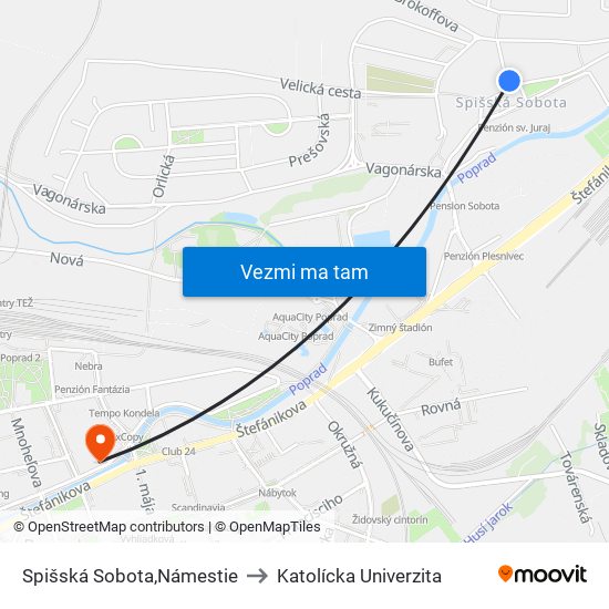 Spišská Sobota,Námestie to Katolícka Univerzita map