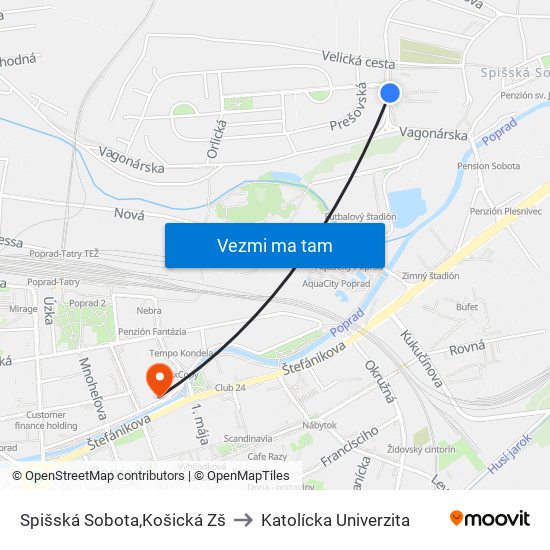 Spišská Sobota,Košická Zš to Katolícka Univerzita map