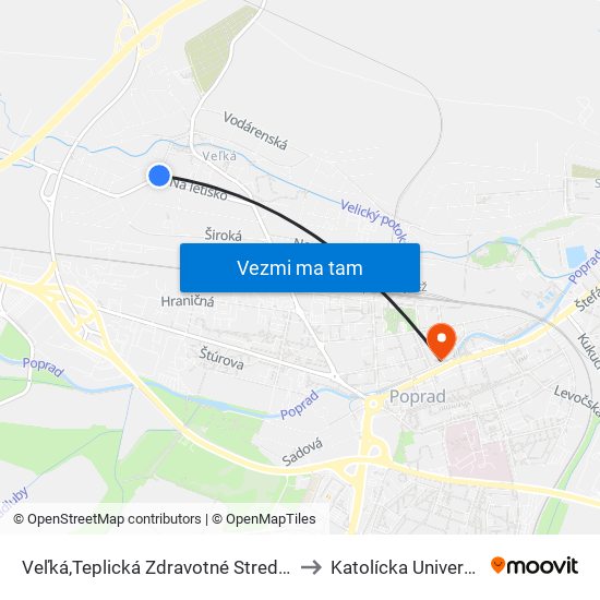 Veľká,Teplická Zdravotné Stredisko to Katolícka Univerzita map