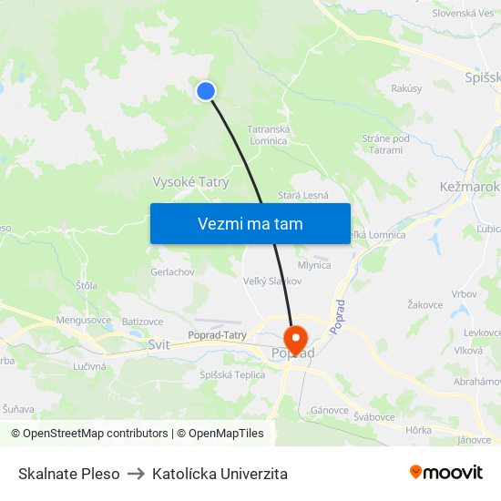 Skalnate Pleso to Katolícka Univerzita map