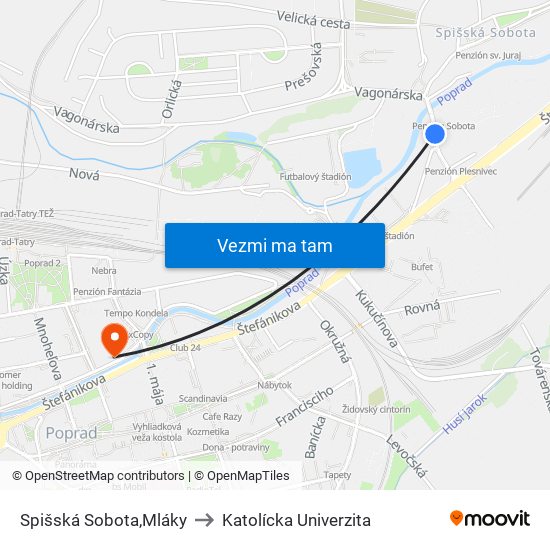 Spišská Sobota,Mláky to Katolícka Univerzita map