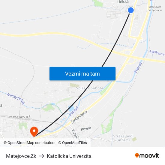 Matejovce,Zk to Katolícka Univerzita map