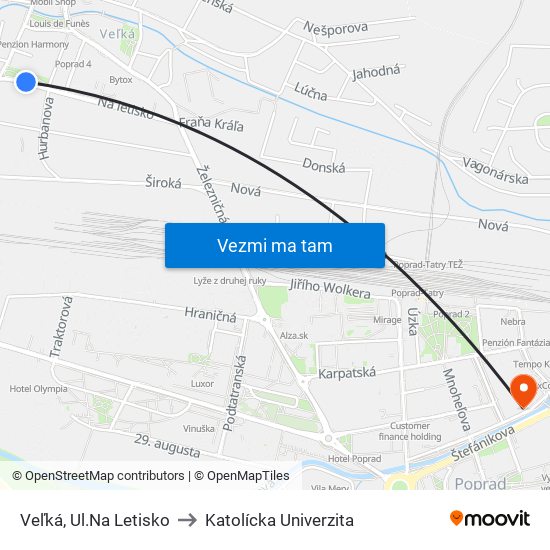 Veľká, Ul.Na Letisko to Katolícka Univerzita map