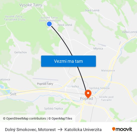 Dolný Smokovec, Motorest to Katolícka Univerzita map