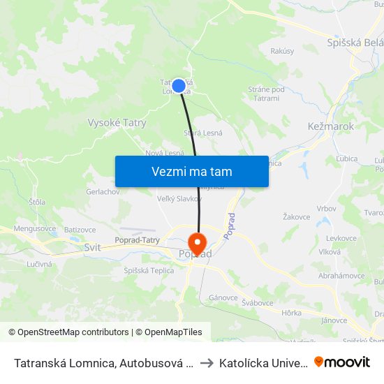 Tatranská Lomnica, Autobusová Stanica to Katolícka Univerzita map