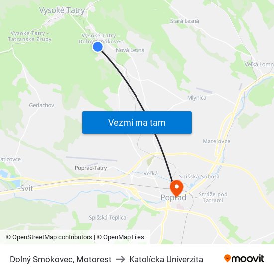 Dolný Smokovec, Motorest to Katolícka Univerzita map