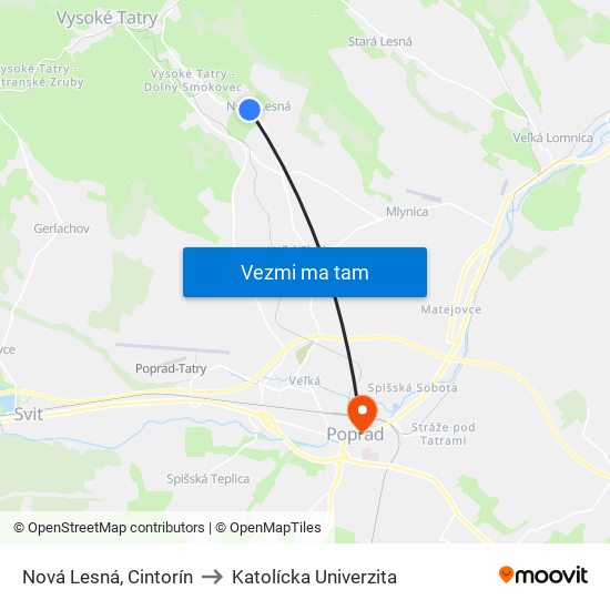 Nová Lesná, Cintorín to Katolícka Univerzita map