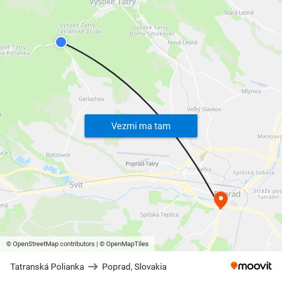 Tatranská Polianka to Poprad, Slovakia map