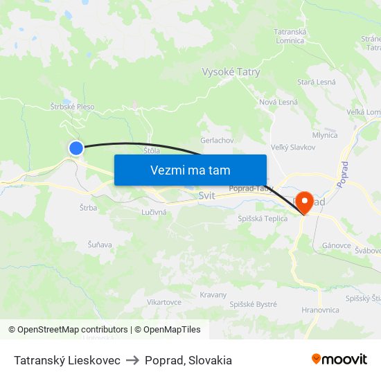 Tatranský Lieskovec to Poprad, Slovakia map