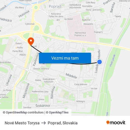 Nové Mesto Torysa to Poprad, Slovakia map