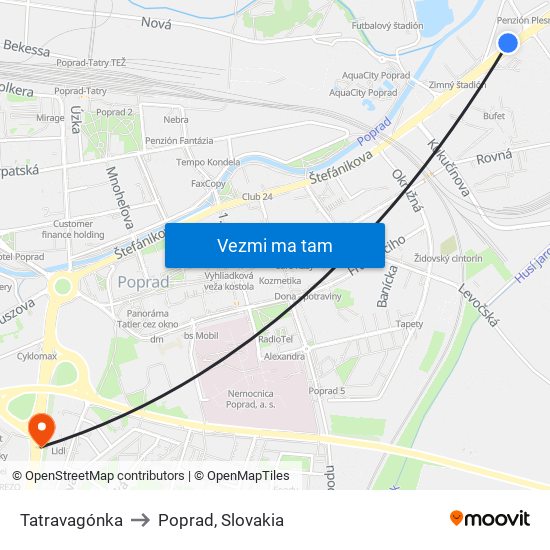 Tatravagónka to Poprad, Slovakia map