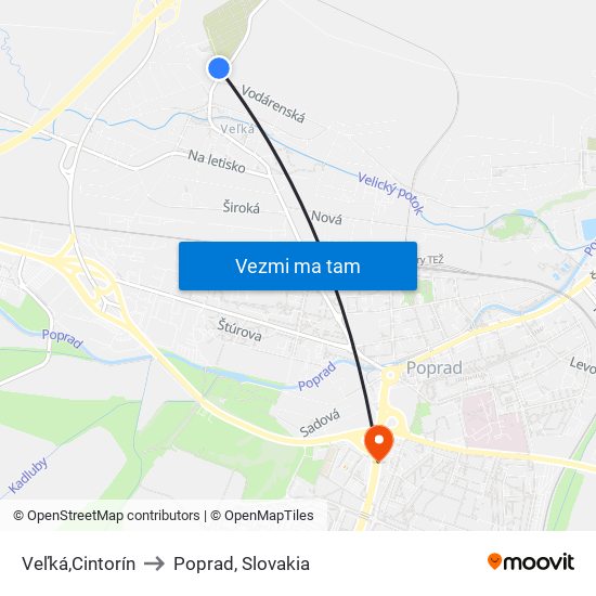 Veľká,Cintorín to Poprad, Slovakia map