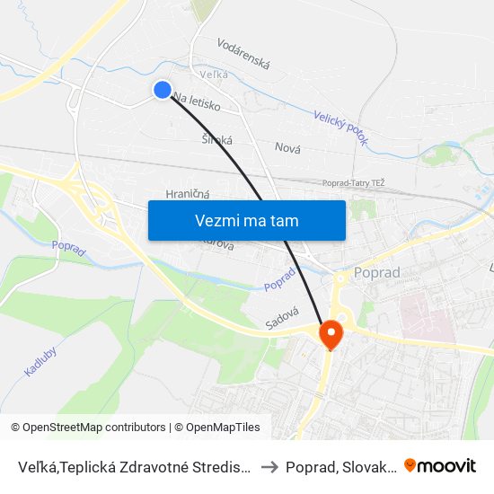 Veľká,Teplická Zdravotné Stredisko to Poprad, Slovakia map