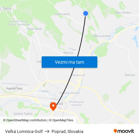 Veľká Lomnica-Golf to Poprad, Slovakia map