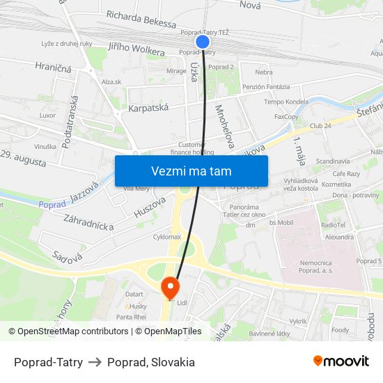 Poprad-Tatry to Poprad, Slovakia map