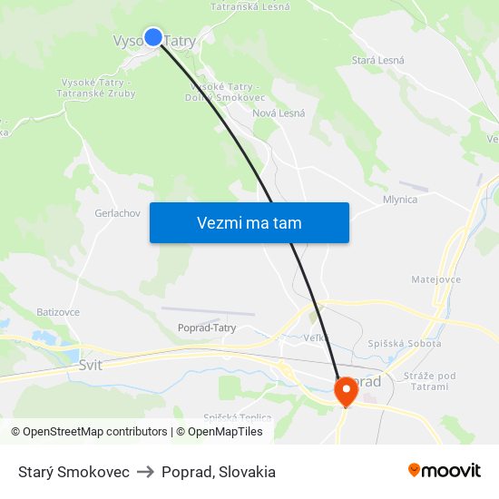 Starý Smokovec to Poprad, Slovakia map