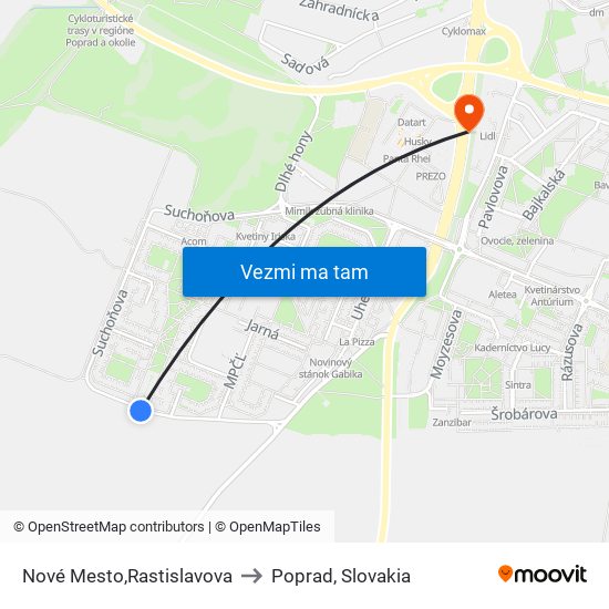 Nové Mesto,Rastislavova to Poprad, Slovakia map