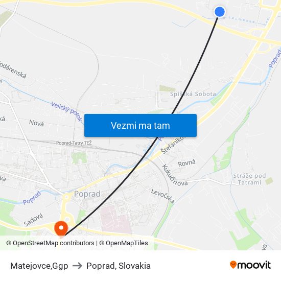 Matejovce,Ggp to Poprad, Slovakia map