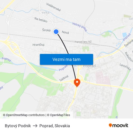 Bytový Podnik to Poprad, Slovakia map