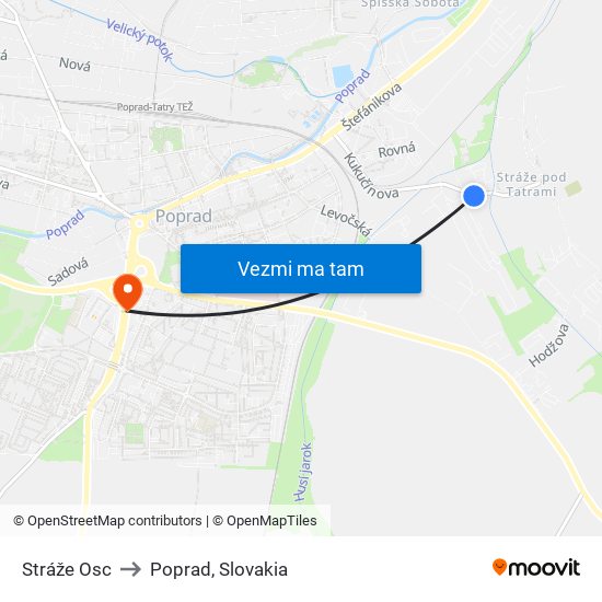 Stráže Osc to Poprad, Slovakia map