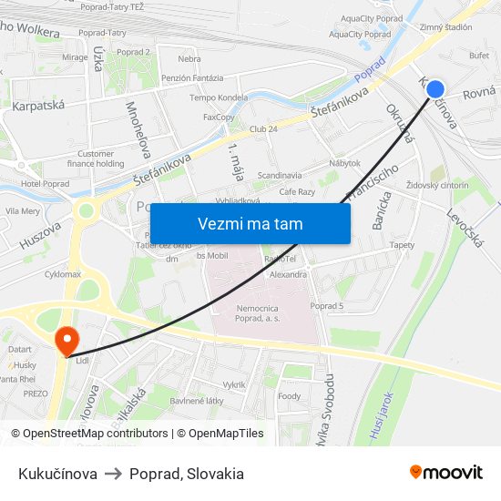 Kukučínova to Poprad, Slovakia map