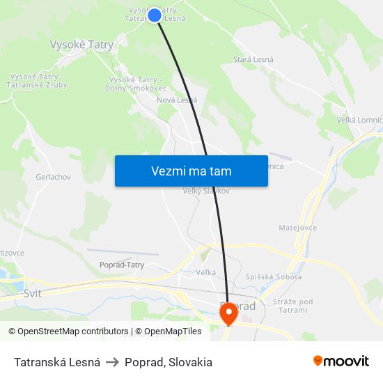 Tatranská Lesná to Poprad, Slovakia map