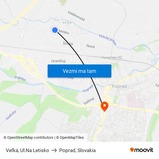 Veľká, Ul.Na Letisko to Poprad, Slovakia map