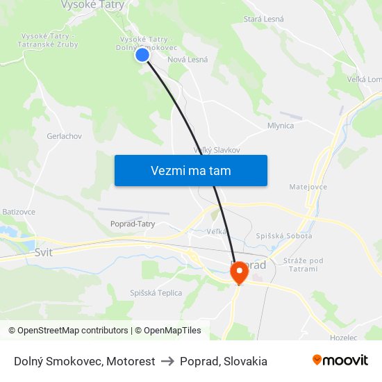 Dolný Smokovec, Motorest to Poprad, Slovakia map