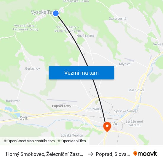 Horný Smokovec, Železniční Zastávka to Poprad, Slovakia map