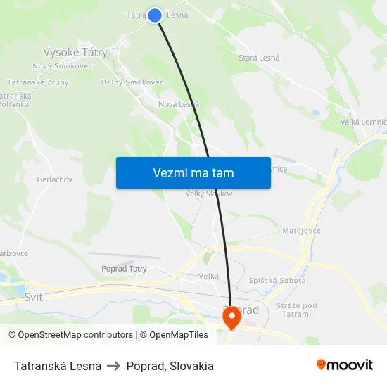 Tatranská Lesná to Poprad, Slovakia map