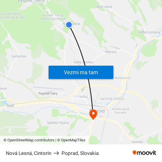 Nová Lesná, Cintorín to Poprad, Slovakia map