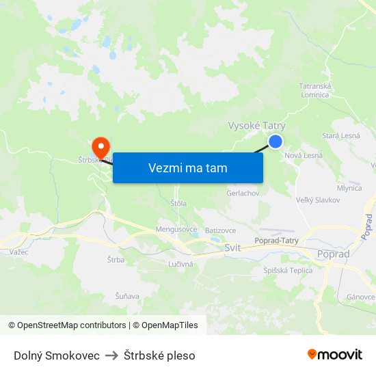 Dolný Smokovec to Štrbské pleso map