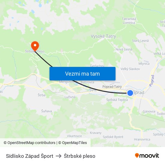 Sídlisko Západ Šport to Štrbské pleso map