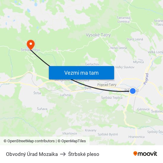 Obvodný Úrad Mozaika to Štrbské pleso map