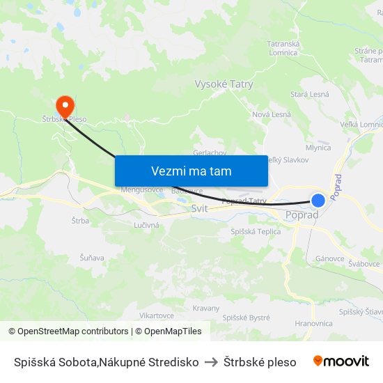 Spišská Sobota,Nákupné Stredisko to Štrbské pleso map