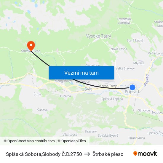 Spišská Sobota,Slobody Č.D.2750 to Štrbské pleso map