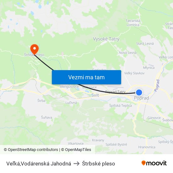 Veľká,Vodárenská Jahodná to Štrbské pleso map