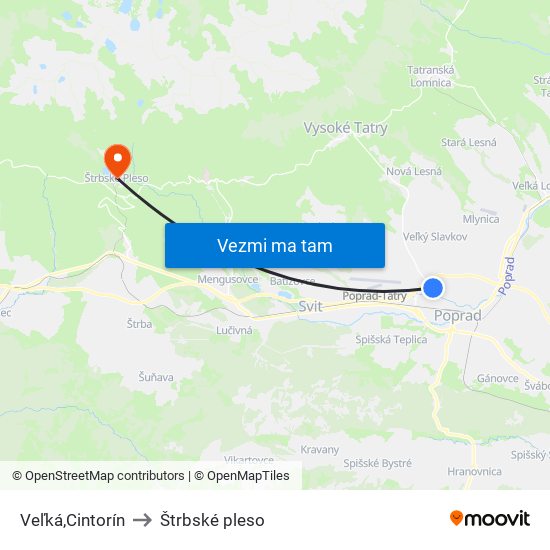 Veľká,Cintorín to Štrbské pleso map