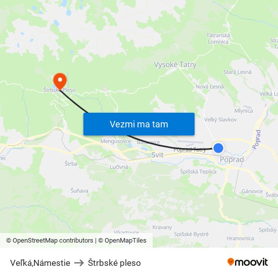 Veľká,Námestie to Štrbské pleso map