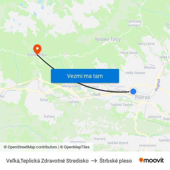 Veľká,Teplická Zdravotné Stredisko to Štrbské pleso map