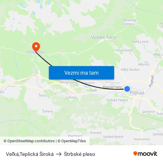 Veľká,Teplická Široká to Štrbské pleso map