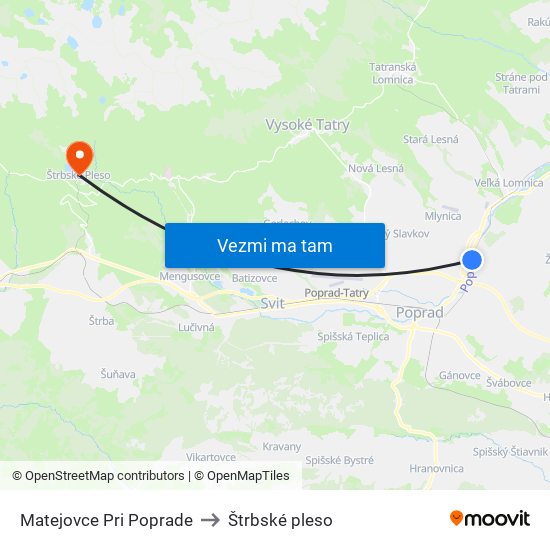 Matejovce Pri Poprade to Štrbské pleso map