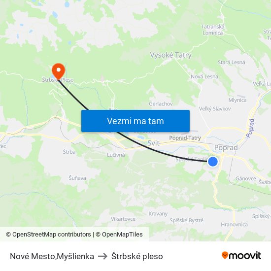 Nové Mesto,Myšlienka to Štrbské pleso map