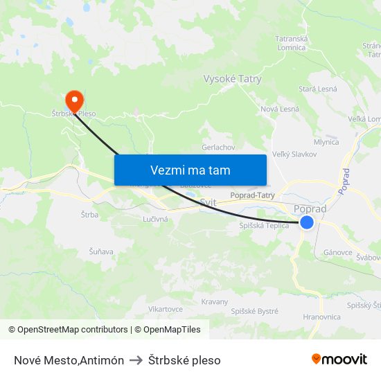 Nové Mesto,Antimón to Štrbské pleso map