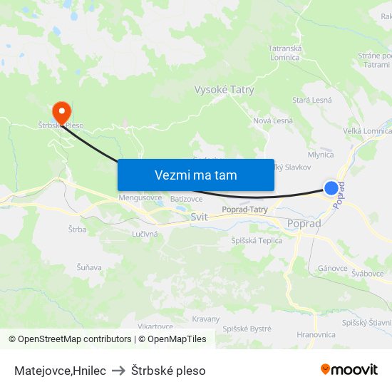 Matejovce,Hnilec to Štrbské pleso map