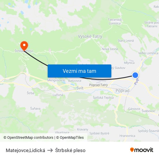 Matejovce,Lidická to Štrbské pleso map