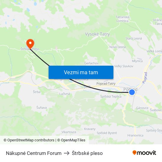 Nákupné Centrum Forum to Štrbské pleso map