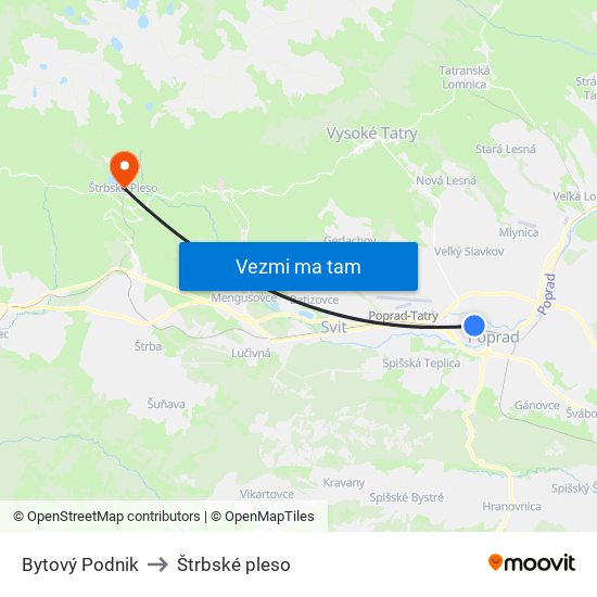 Bytový Podnik to Štrbské pleso map